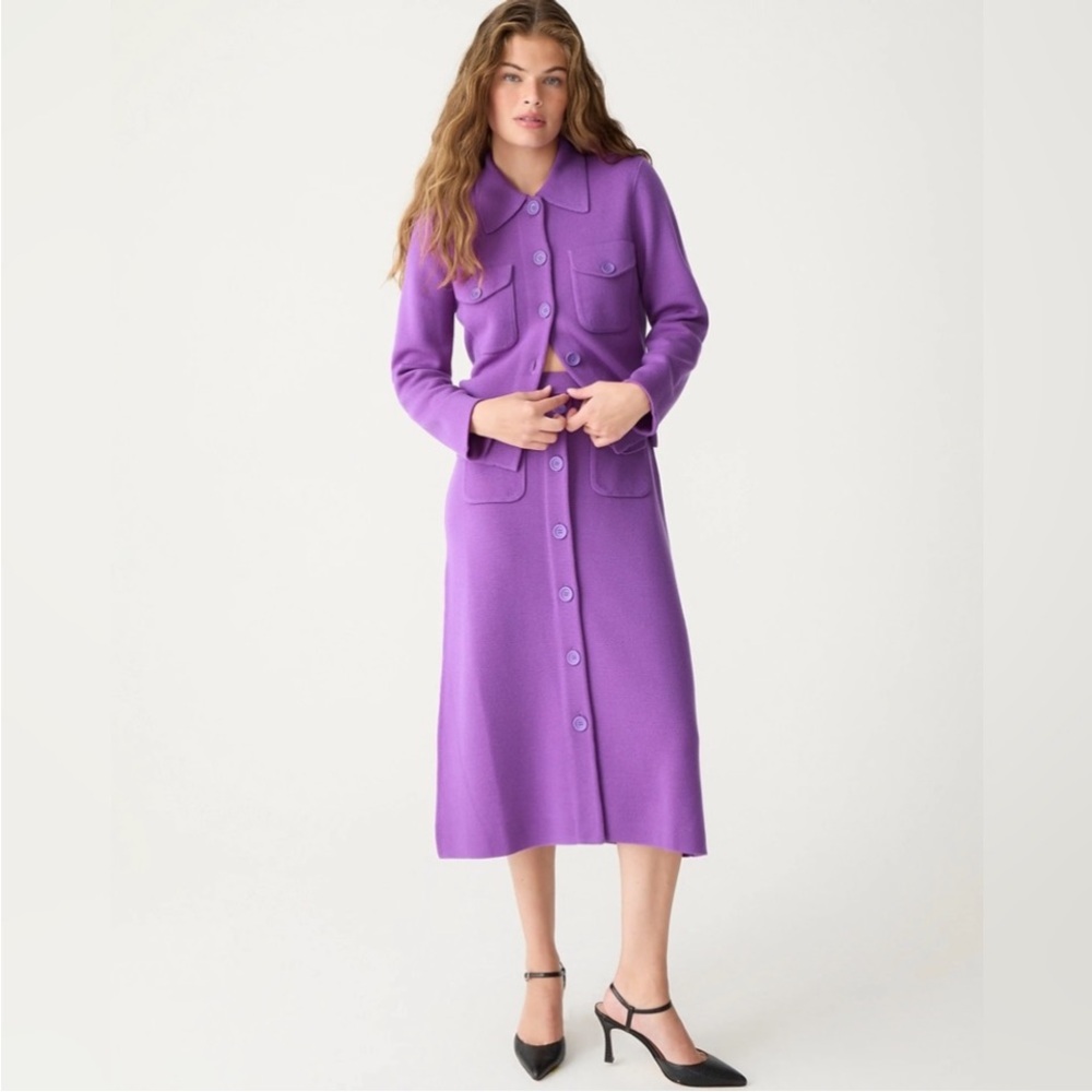 J.Crew purple button-front merino wool sweater skirt. NWT. Size small.